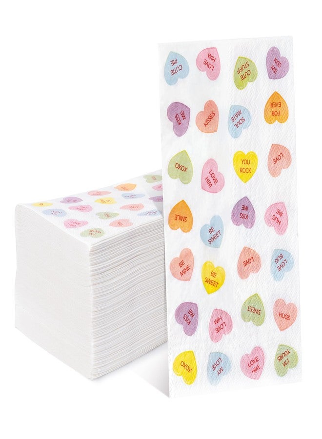 GROBRO7 100 Pcs Valentine's Day Conversation Heart Napkins Love Motto Disposable Guest Towels 3 Ply Bathroom Restaurant Paper Hand Tissue for Wedding Bridal Shower Holiday Birthday Party Supplies - Image 1